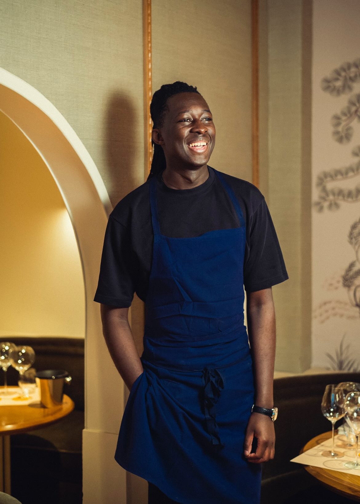 Chef Mory Sacko portrait in his Paris restaurant